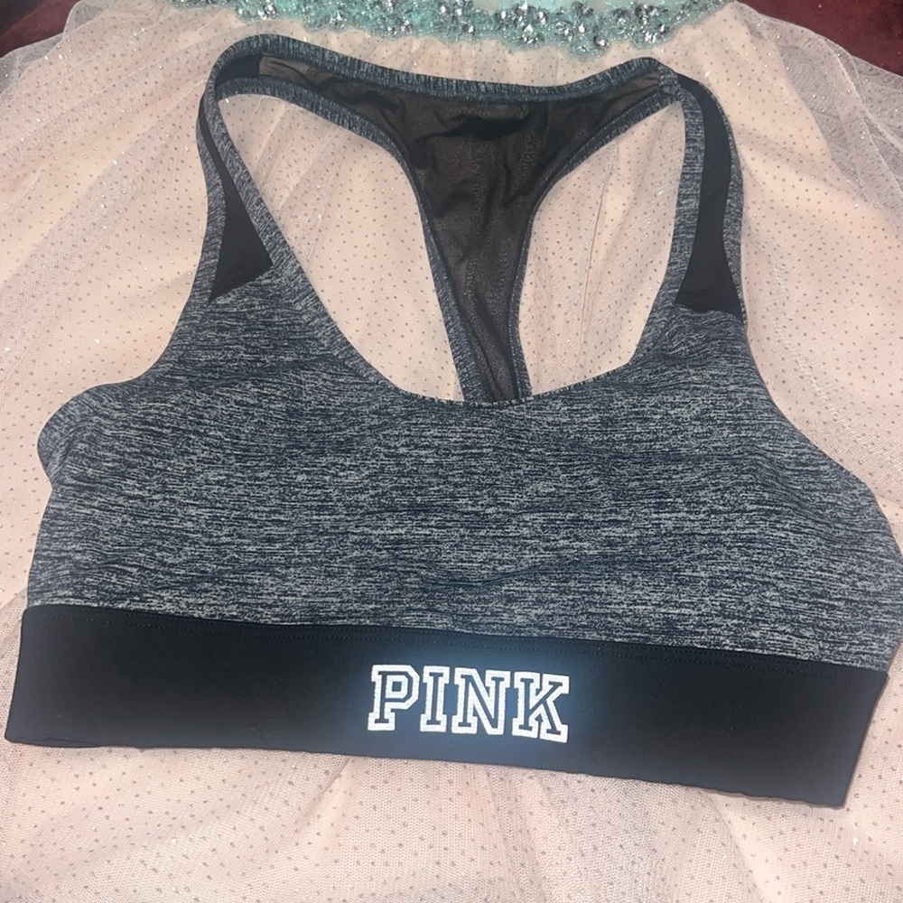 Victoria’s Secret PINK ultimate sports top with black and grey design